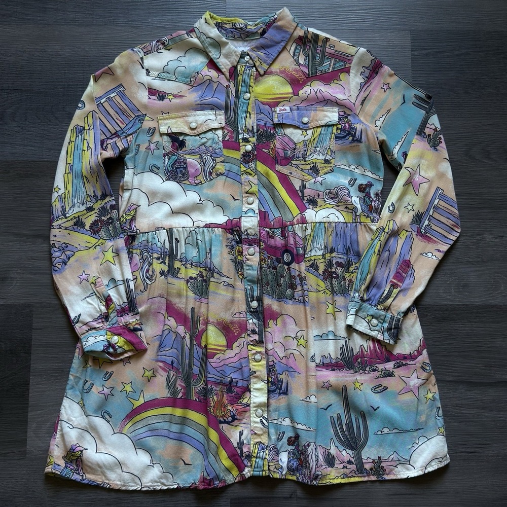 Wrangler X Barbie Girls XL Illustrated Western Pearl Snap Shirt Dress